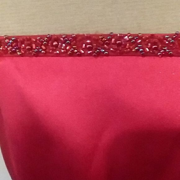 Dessy Collection bustier sz 16 cranberry with beading at top and bottom. - Picture 2 of 15